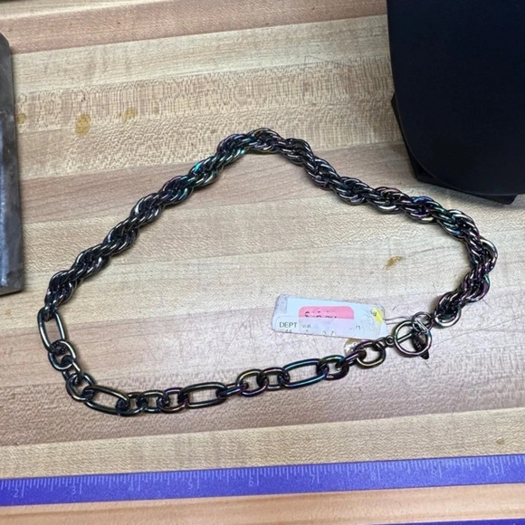 NATASHA Heavy Braided Metal Twisted Iridescent Oil Slick Statement Necklace NWT - Picture 3 of 3